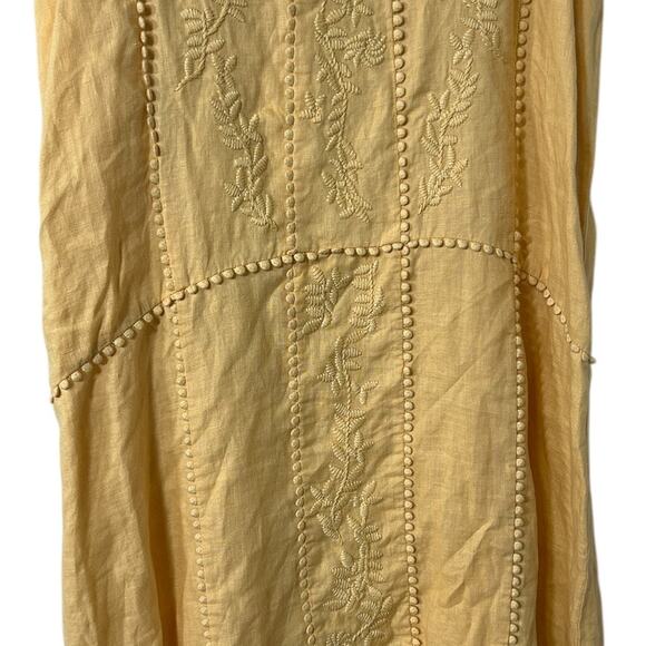 Magaschoni Linen Sundress Yellow Boho Embroidered Spaghetti Strap Cottagecore - Picture 8 of 9